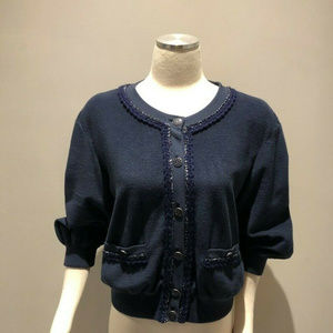 Beautiful Classic Chanel Blue Cardigan /Sweater 42
